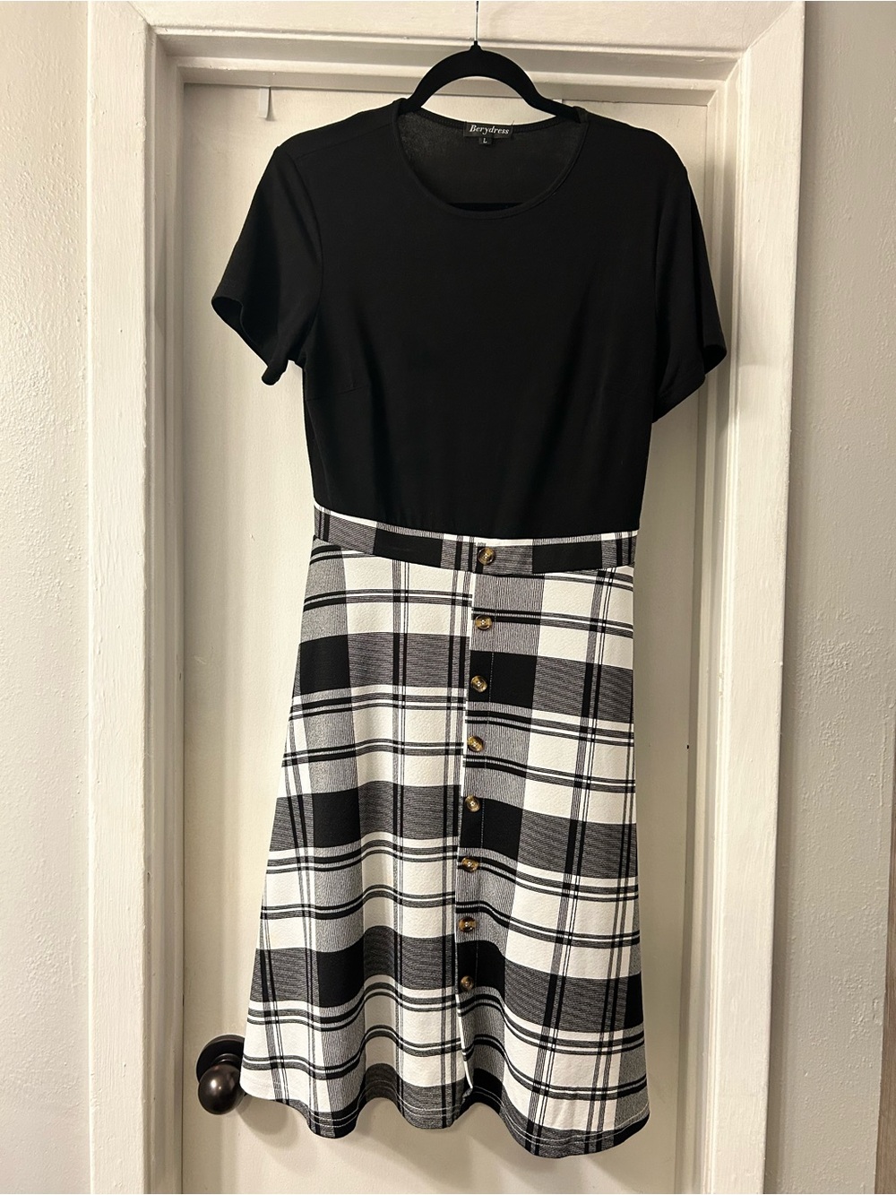 Black & White Plaid Button-Front Dress -